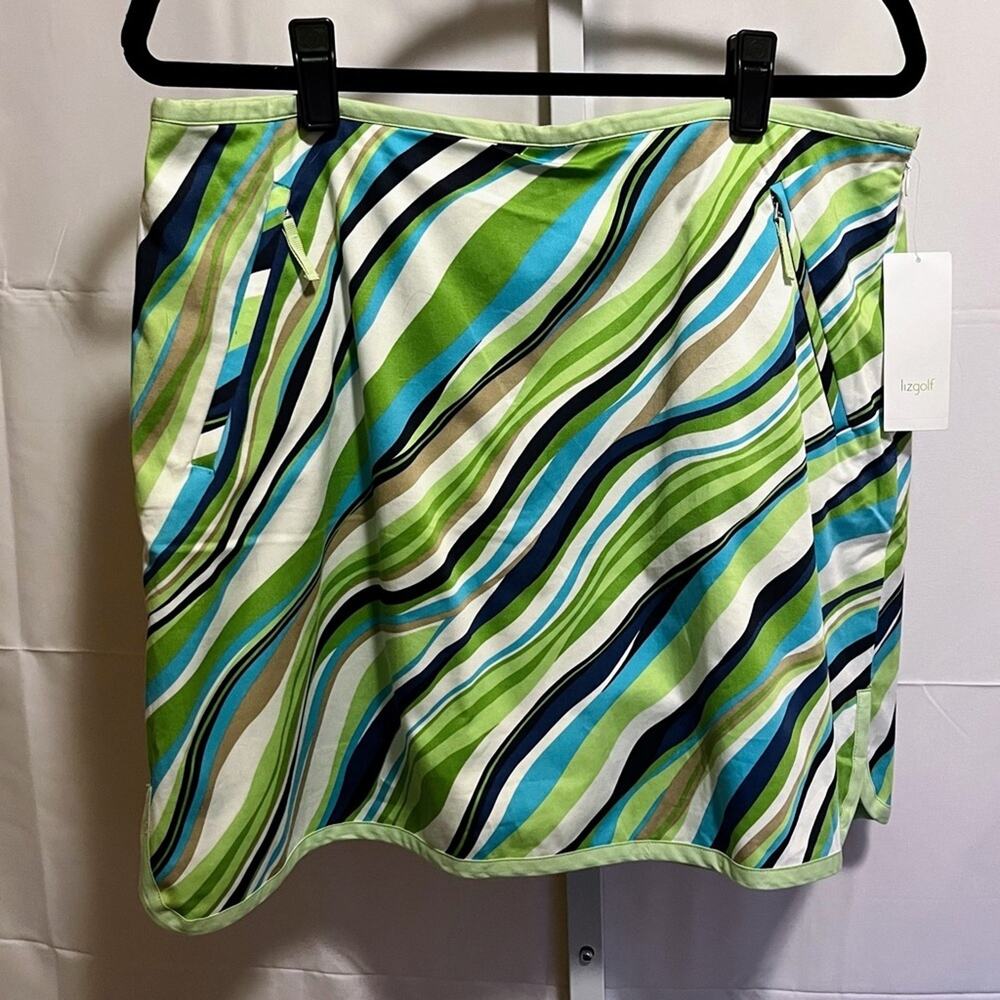 NWT Liz Golf 14 Womens Striped Skort Zipper Pockets Golf Tennis Pickleball Skirt